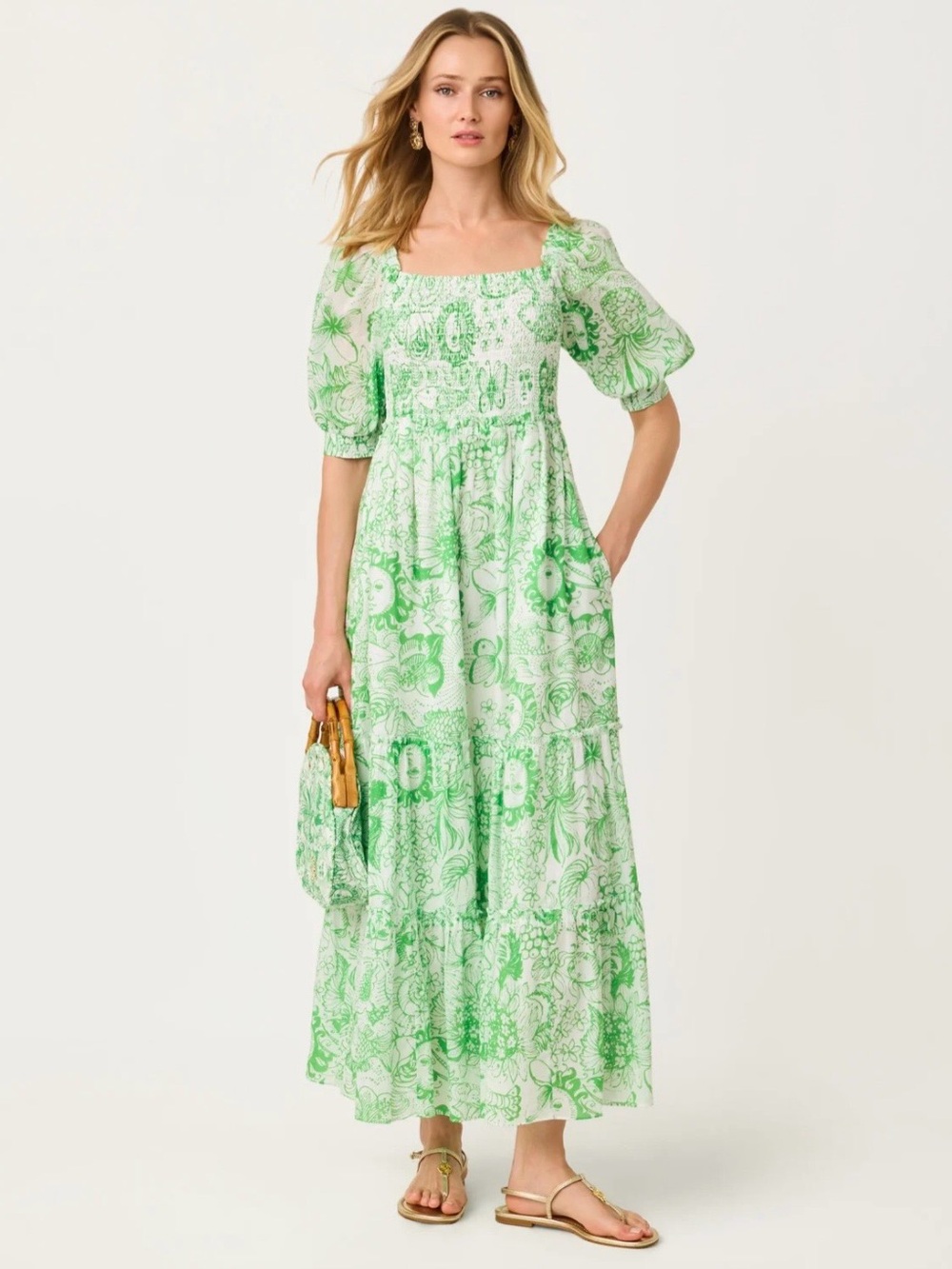 Lilly Pulitzer Hadly Short Sleeve Smocked Dress - Putting Green Fleur De Lilly